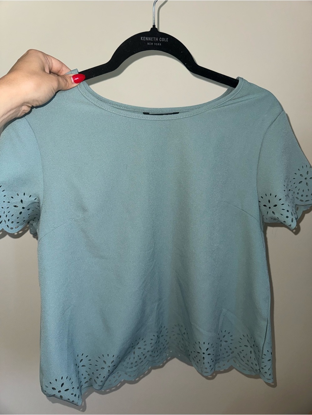 Mint Blue Eyelet Short Sleeve Top